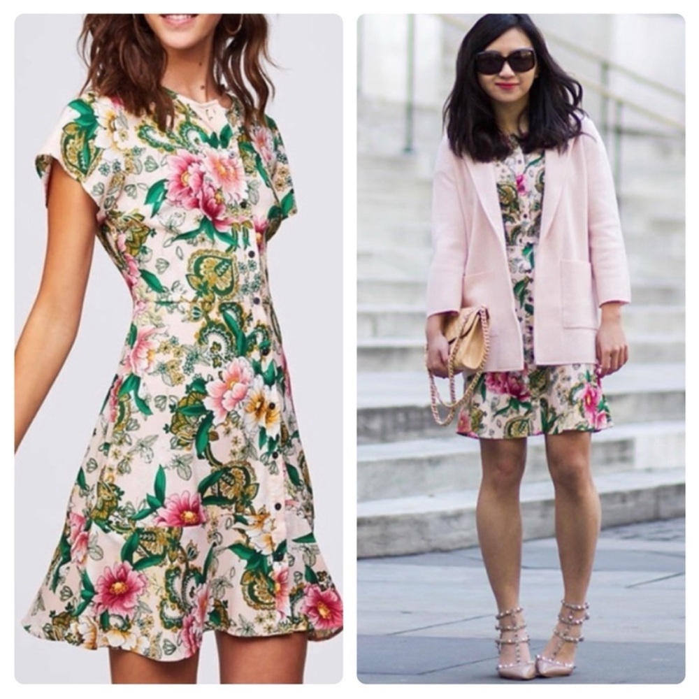 Loft Camellia Garden Floral Button Front Dress Size 4